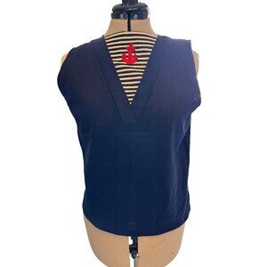 Vintage Navy Blue Striped Sailor CHIC Shirt With Embroidered Red Anchor Patch
